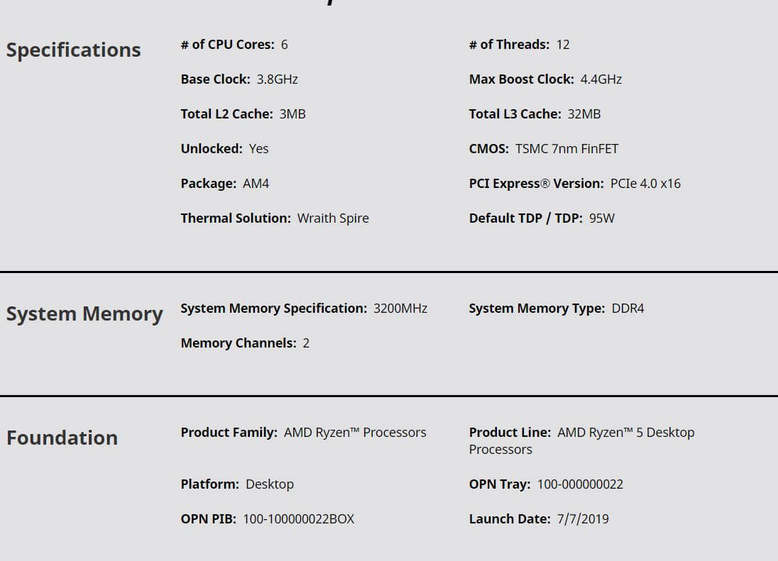 AMD Ryzen™ 5 3600X 6C/12 UPTO 4.4GHZ AMD Ryzen™ 5 3600X