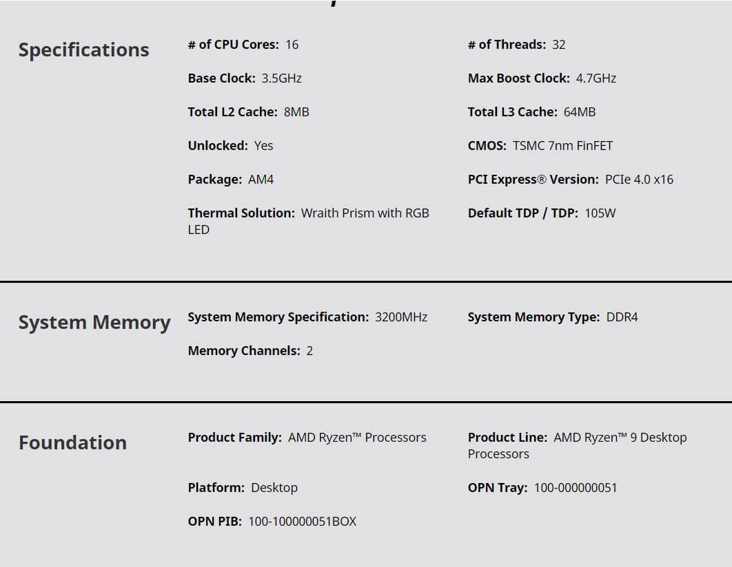 AMD Ryzen™ 9 3950X 16C/32T UPTO 4.7GHZ (Box nhập khẩu) 5 3950x Spec