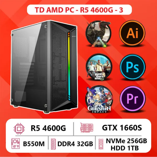 TD AMD PC (R5-4600G, B550M, 32GB DDR4, RX6600, SSD 256GB, HDD 1TB)