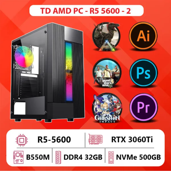 TD AMD PC (R5-5600, RTX3060, B550M, 32GB DDR4, SSD 500GB)