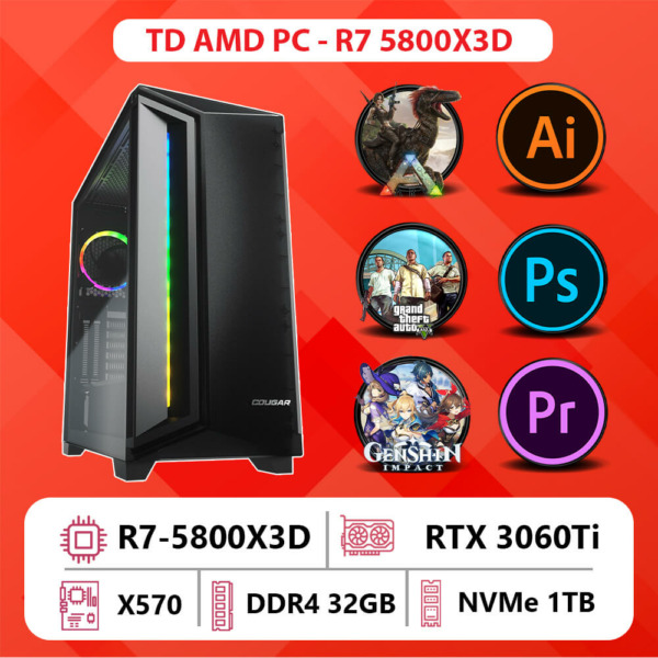 TD AMD PC (R7-5800X3D, X570, 32GB DDR4, RTX 3060Ti, SSD 1TB)