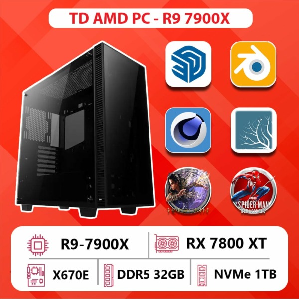 TD AMD PC (R9-7900X, X670E, 32GB DDR5, 7800XT, SSD 1TB)