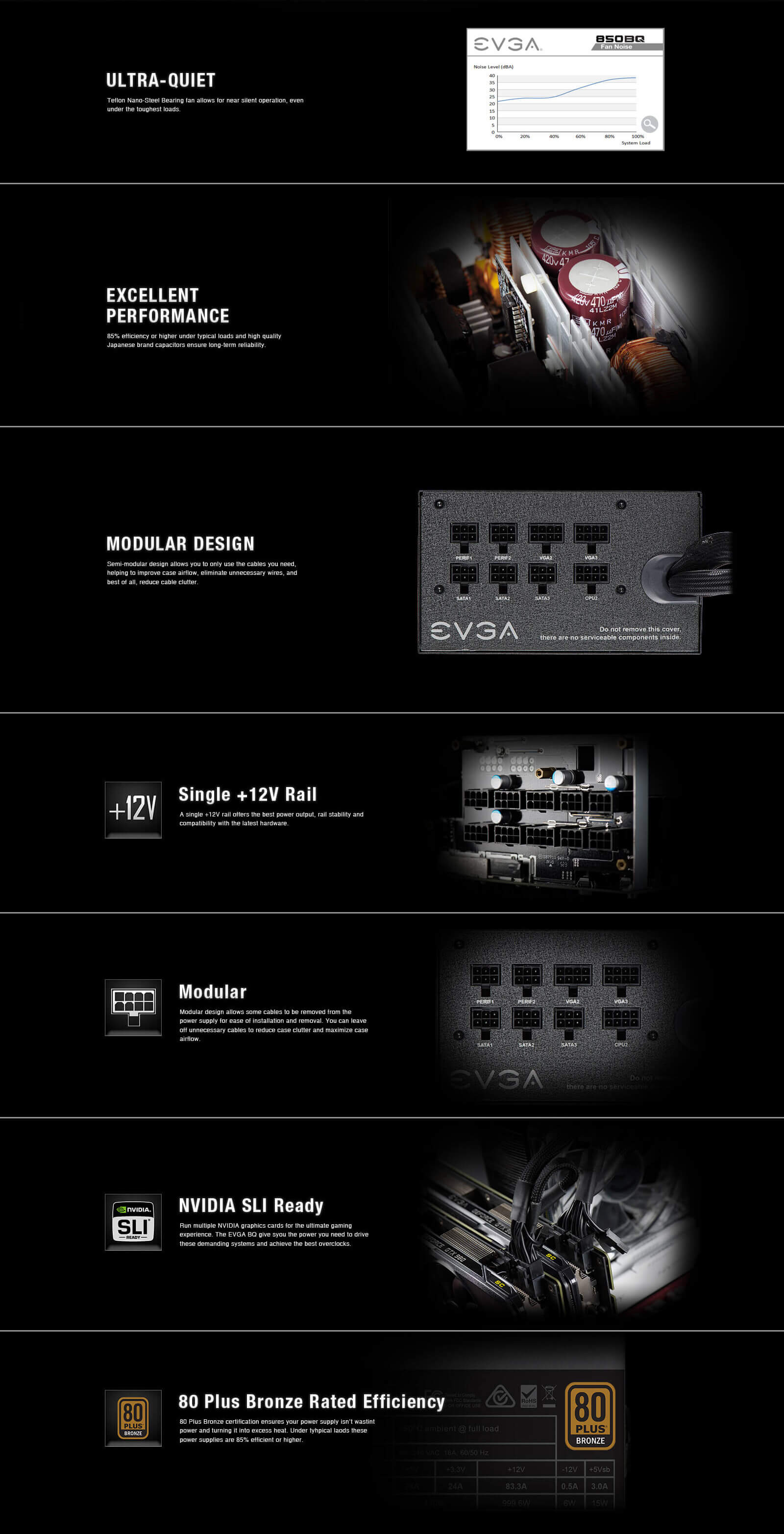 EVGA 850 BQ 80 BRONZE 850W Features 02 EVGA 850 BQ - 80+ BRONZE 850W - Semi Modular (TRAY)