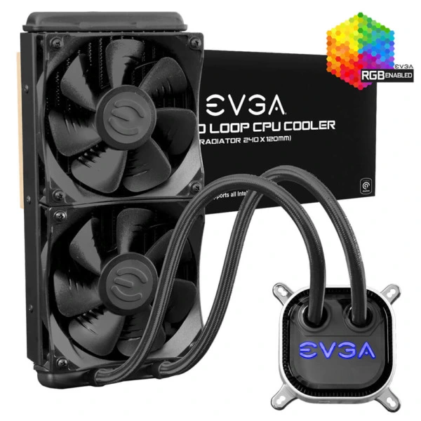 EVGA CLC 240mm All-In-One RGB LED CPU Liquid Cooler - 2x FX12 120mm PWM Fans