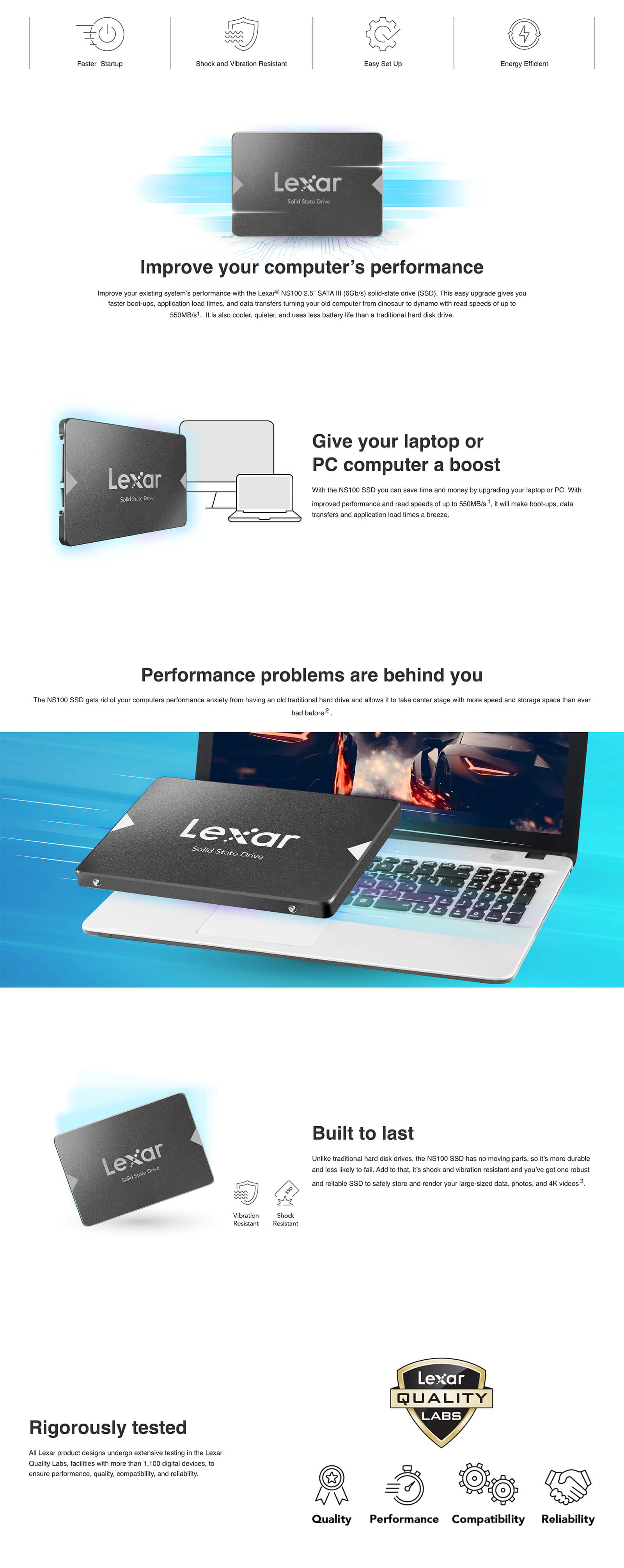 Lexar® NS100 Sata 3 6Gbs SSD Lexar® NS100 Sata 3 (6Gb/s) SSD 128GB