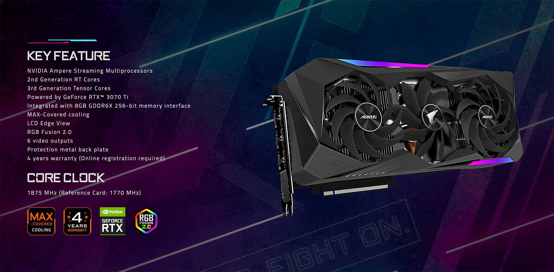 Carte Graphique GIGABYTE AORUS RTX 3070 Ti MASTER 8Go GDDR6X - Occasion Comme Neuve
