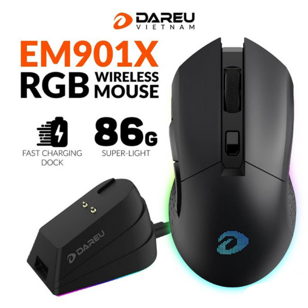 DareU EM901X RGB Superlight Wireless Black Mouse