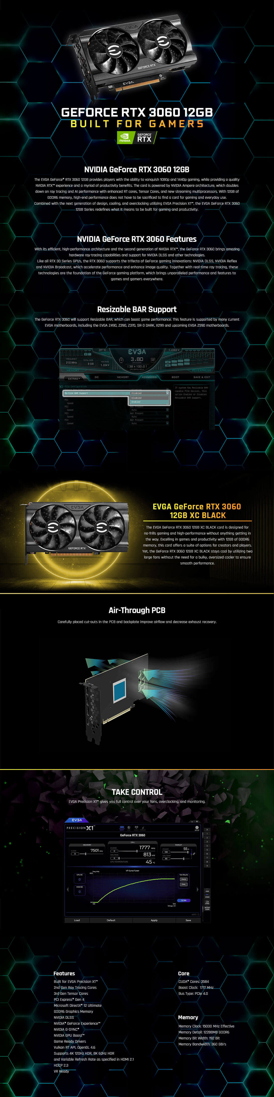 EVGA GeForce RTX™ 3060 XC BLACK GAMING 12GB GDDR6 LHR EVGA GeForce RTX™ 3060 XC BLACK GAMING - 12GB GDDR6 V2