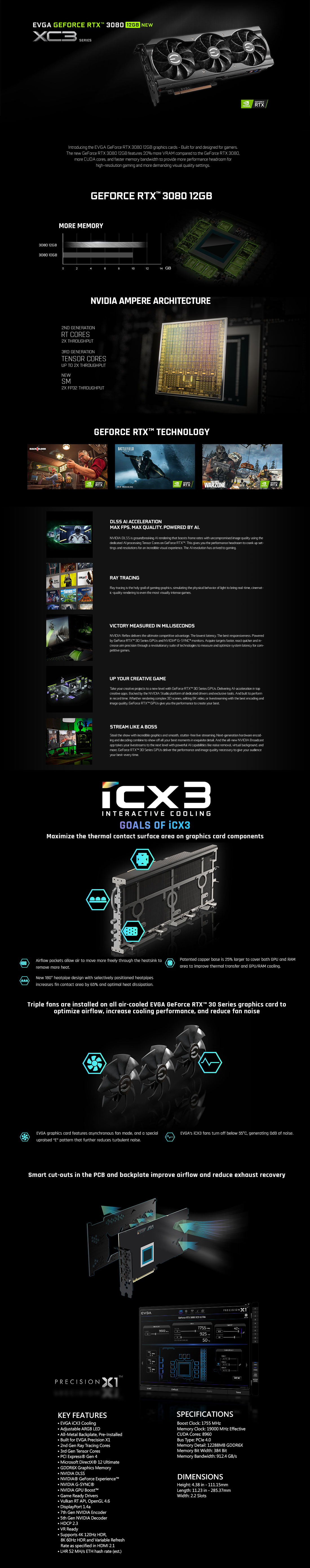 EVGA GeForce RTX™ 3080 XC3 ULTRA GAMING 12GB GDDR6X LHR EVGA GeForce RTX™ 3080 XC3 ULTRA GAMING - 12GB GDDR6X V2