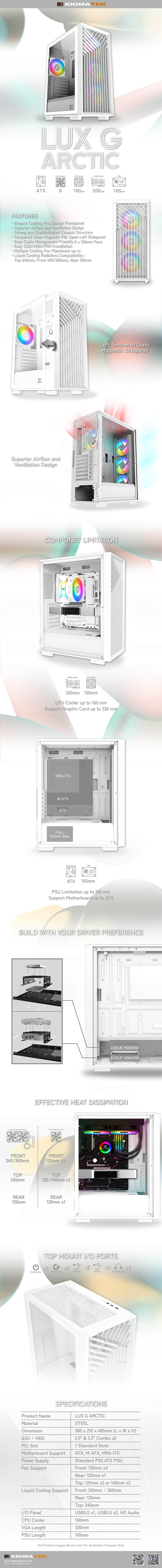 XIGMATEK LUX G ARCTIC Mid Tower Case 3x Fan XIGMATEK LUX G ARCTIC - Mid Tower Case (3x Fan)
