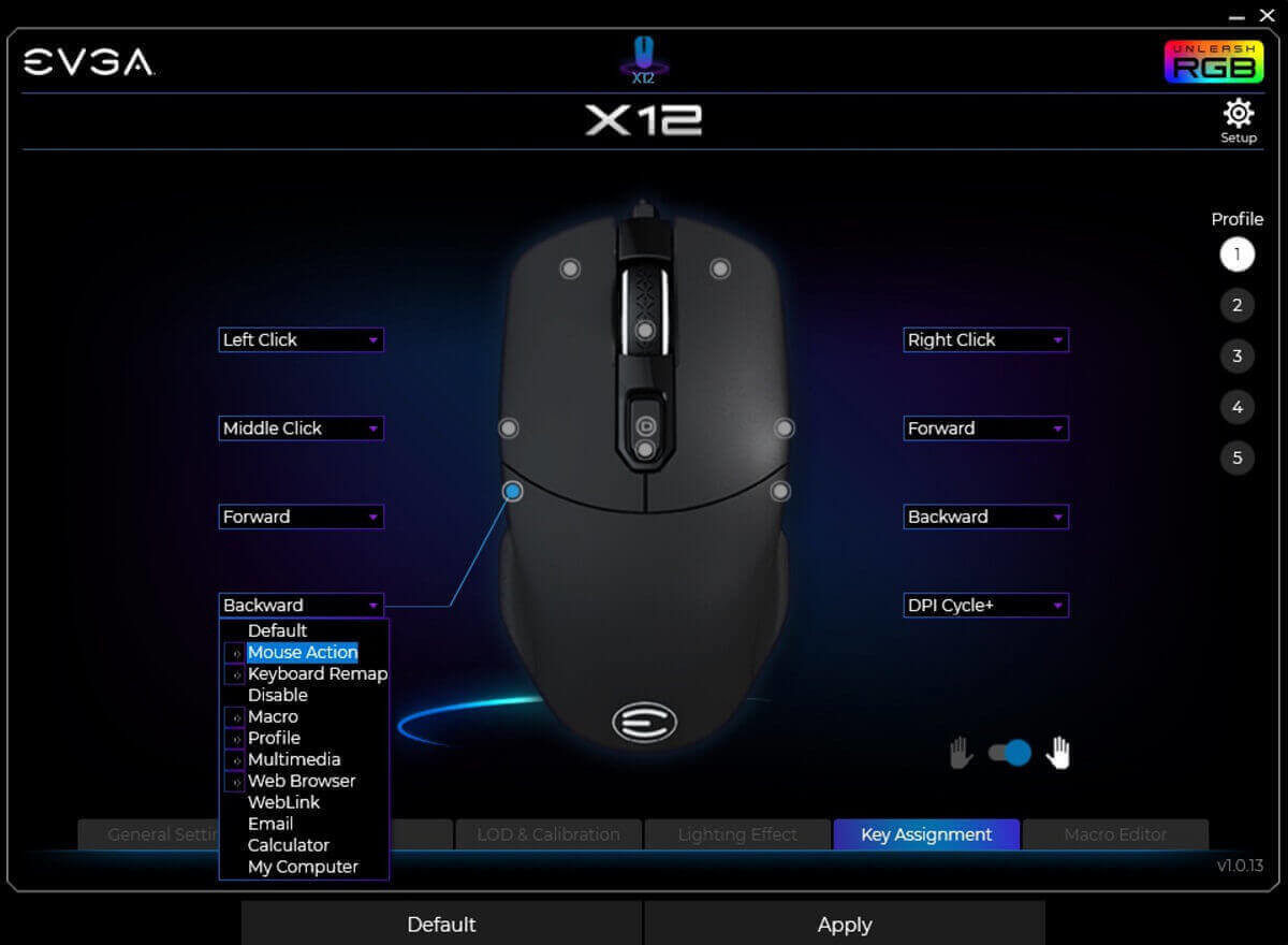 EVGA X12 Gaming Mouse - 8K - Wired - Black - Customizable - Dual Sensor - 16,000 DPI - 5 Profiles - 8 Buttons - Ambidextrous Light Weight - RGB