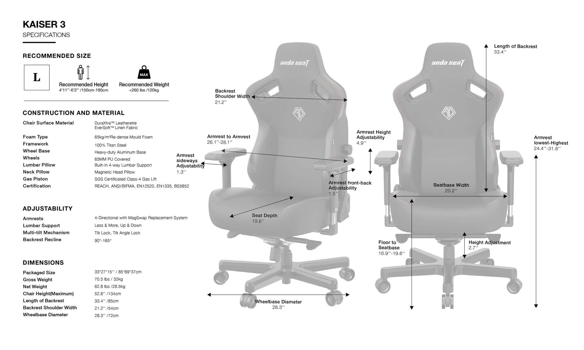 Andaseat Kaiser 3 Size L Andaseat Kaiser 3 Bentle Brown - Premium PVC Leather - Ultimate Ergonomic Gaming Chair