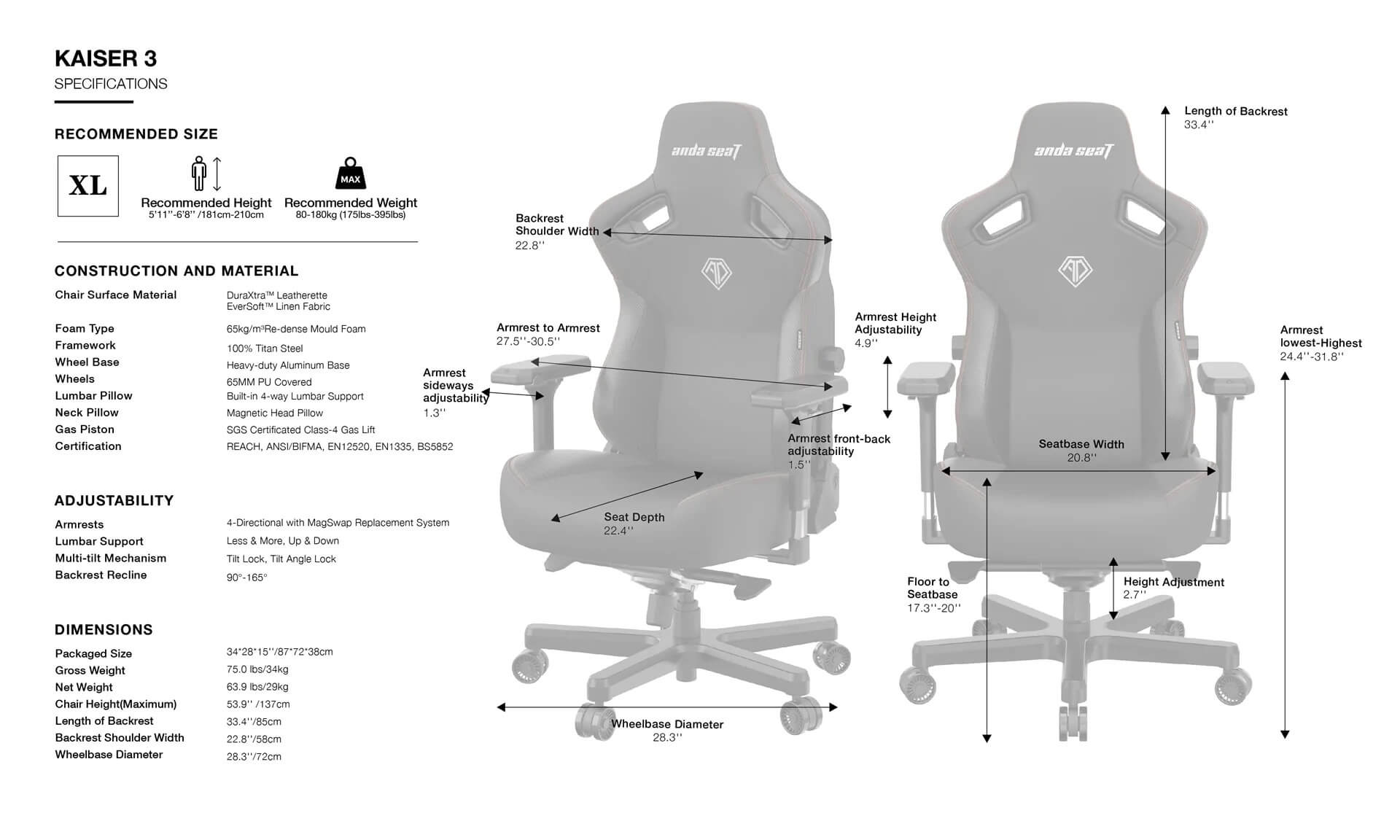 Andaseat Kaiser 3 Size XL Andaseat Kaiser 3 Bentle Brown - Premium PVC Leather - Ultimate Ergonomic Gaming Chair