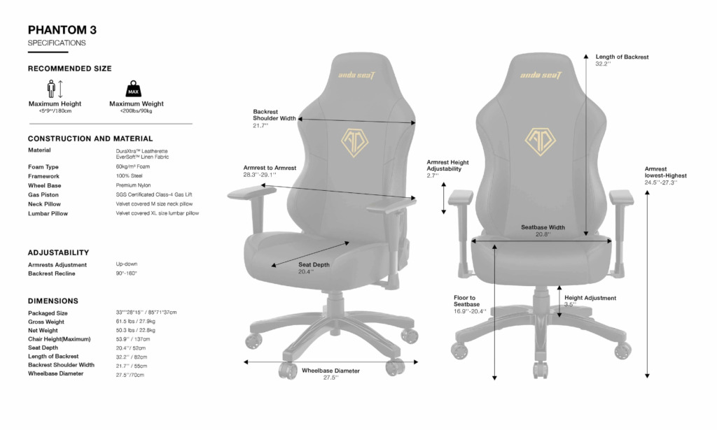 Andaseat Phantom 3 Cloudy White - Premium PVC Leather - Office Gaming Chair