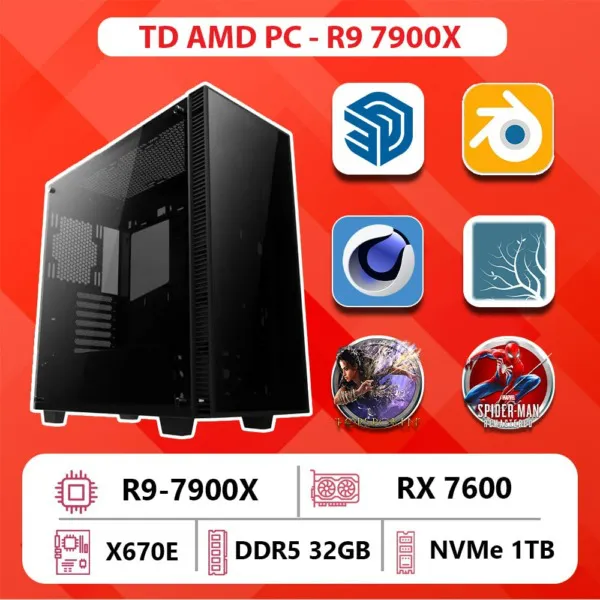 TD AMD PC (R9-7900X, X670E, 32GB DDR5, RX7600, SSD 1TB)