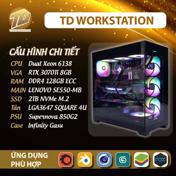 TD Workstation 04 (Dual Xeon 6138, Z11PA, Ram 128GB ECC, RTX 3070ti, 2 SSD 2TB)