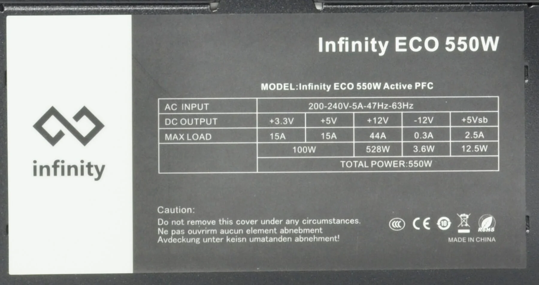 Infinity ECO 550W Single Rail – True Power