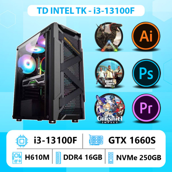 TD INTEL PC (I3-13100F, H610M, GTX 1660S, 16GB DDR4, SSD 500GB)