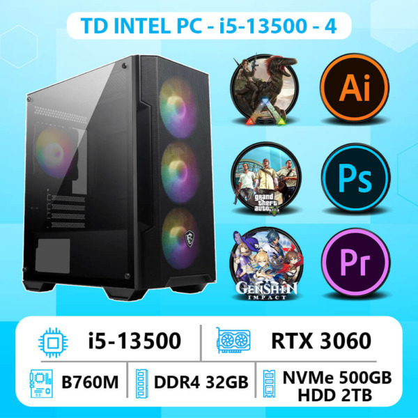 TD INTEL PC (I5-13500, B760M, RTX3060, 32GB DDR4, SSD 500GB, HDD 2TB)