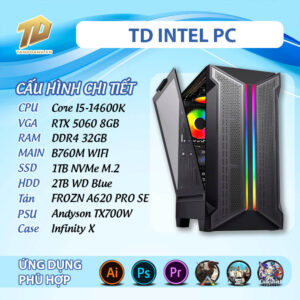 TD INTEL PC (I5-14600K, B760M, RTX5060, 32GB DDR4, SSD 1TB, HDD 2TB)