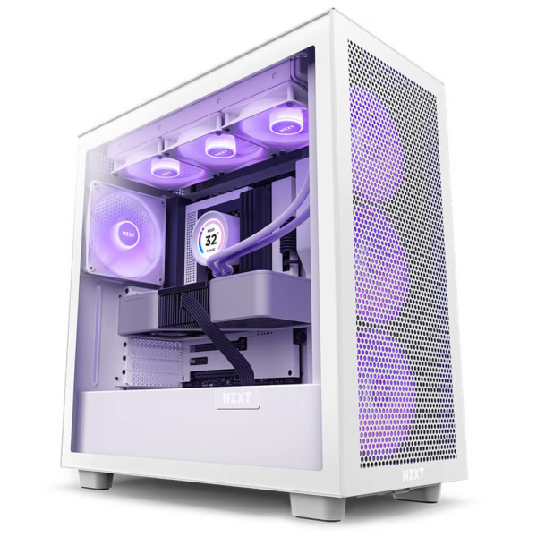 NZXT H7 Flow RGB Matte White – ATX Mid-Tower with RGB Fans
