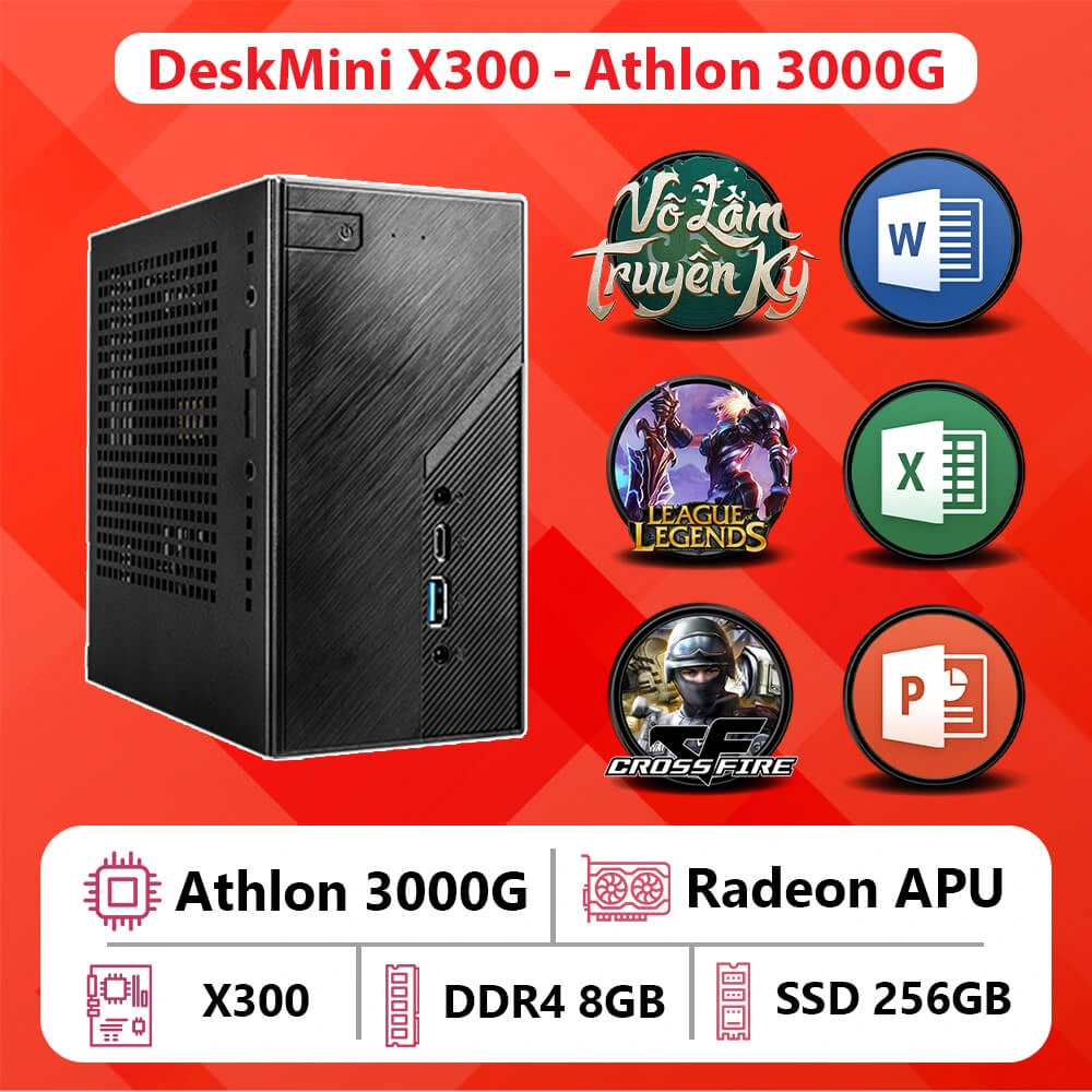 Deskmini X300 Amd (Cpu Amd Athlon 3000G, Ram 8Gb, Ssd 256Gb) - Giá Tốt  Tháng 8/2023 - Hỗ Trợ Trả Góp - Tân Doanh