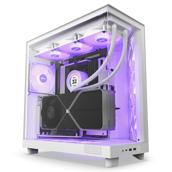 NZXT H6 Flow RGB Matte White – Compact Dual-Chamber Mid-Tower Airflow Case with RGB Fans
