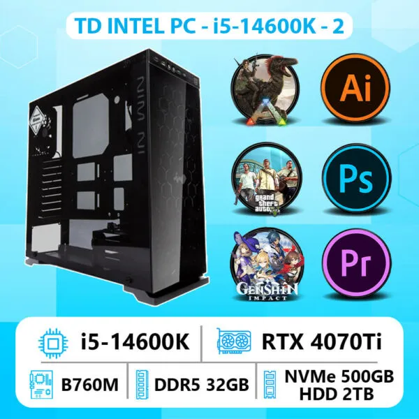 TD INTEL PC (i5 14600K, B760M, 4070Ti SUPER, 32GB DDR5, SSD 500GB, HDD 2TB)