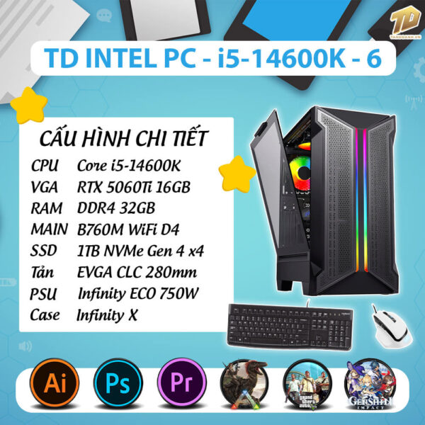 TD STUDIO PC (i5 14600K, B760M, 5060TI, 32GB DDR4, SSD 1TB)