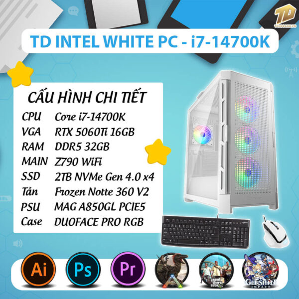 TD STUDIO WHITE PC (I7-14700K, Z790, 64GB DDR5, 5070TI 16GB, SSD 2TB)