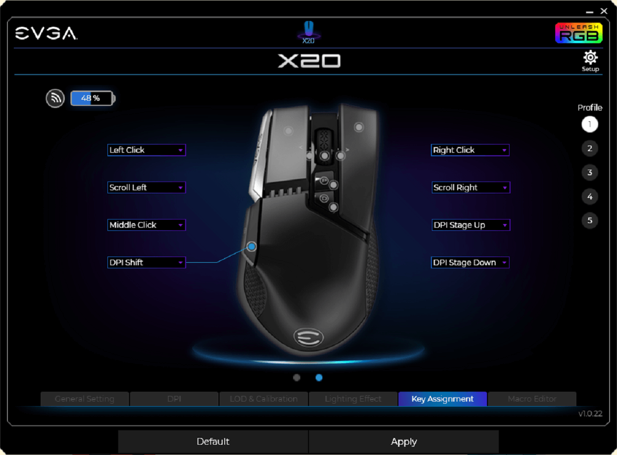 EVGA X20 Gaming Mouse - Wireless - Black - Customizable - 16,000 DPI - 5 Profiles - 10 Buttons - Ergonomic