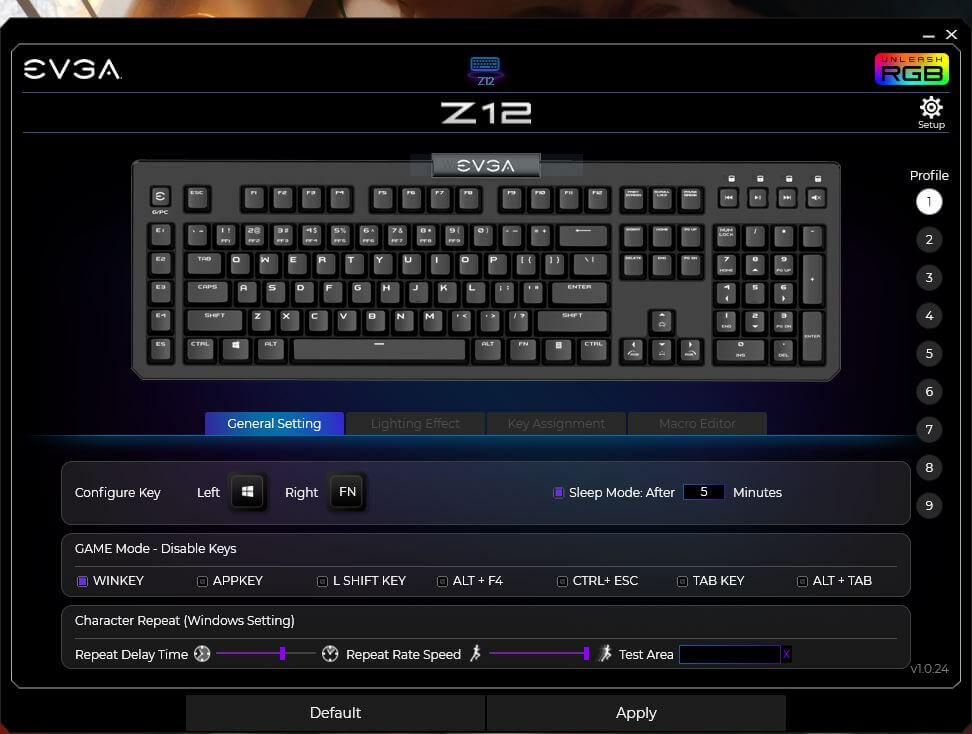 EVGA Z12 - RGB Gaming Keyboard - RGB Backlit LED - 5 Programmable Macro Keys - Dedicated Media Keys - Water Resistant EVGA Z12 - RGB Gaming Keyboard - RGB Backlit LED - 5 Programmable Macro Keys - Dedicated Media Keys - Water Resistant