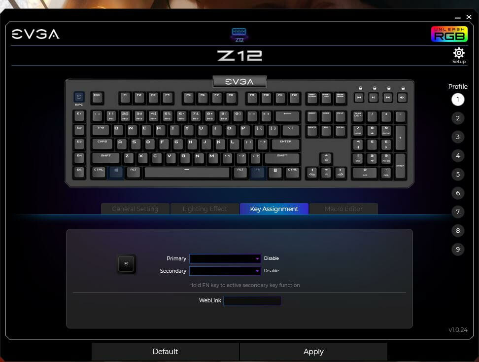 EVGA Z12 - RGB Gaming Keyboard - RGB Backlit LED - 5 Programmable Macro Keys - Dedicated Media Keys - Water Resistant EVGA Z12 - RGB Gaming Keyboard - RGB Backlit LED - 5 Programmable Macro Keys - Dedicated Media Keys - Water Resistant