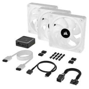 Corsair iCUE LINK QX120 RGB 120mm H5 Corsair iCUE LINK QX120 White - RGB 120mm PWM PC Fans Starter Kit with iCUE LINK System Hub