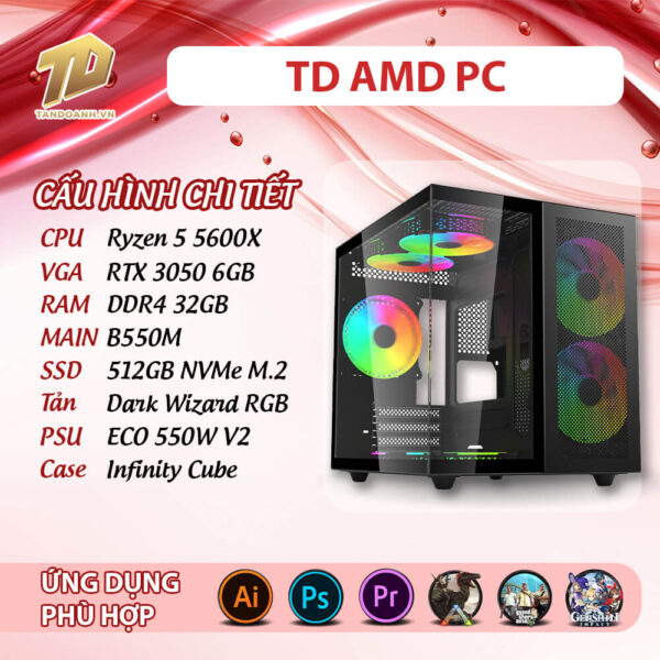 TD AMD PC (R5-5600X, RTX 3050, B550M, 32GB DDR4, SSD 512GB)