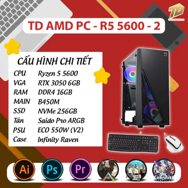 TD AMD PC (R5-5600, RTX 3050, B450M, 16GB DDR4, SSD 256GB)