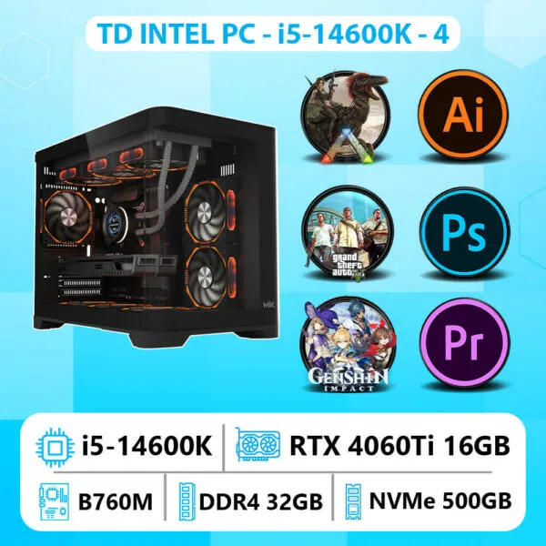 TD INTEL PC (i5 14600K, B760M, 4060TI 16GB, 32GB DDR4, SSD 500GB)