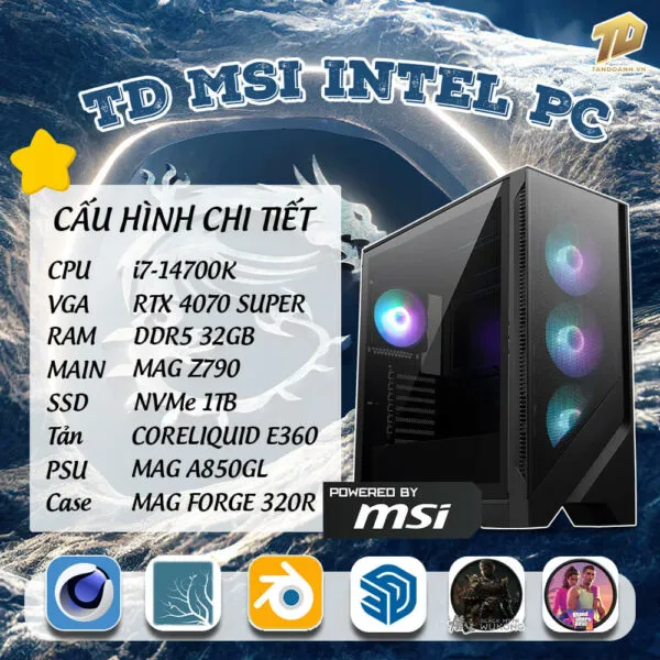 TD MSI INTEL PC (i7-14700K, 4070 SUPER 12GB, Z790, 32GB DDR5, SSD 1TB)