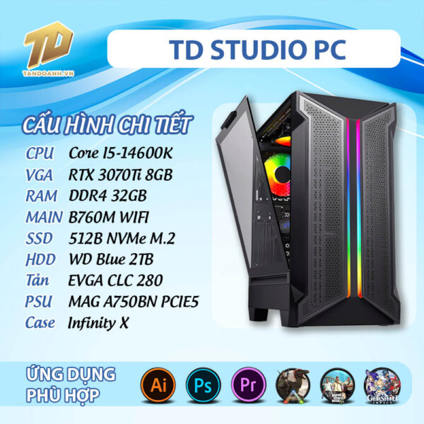 TD STUDIO PC (i5-14600K, B760M, RTX 3070Ti, 32GB DDR4, SSD 512GB, HDD 2TB)