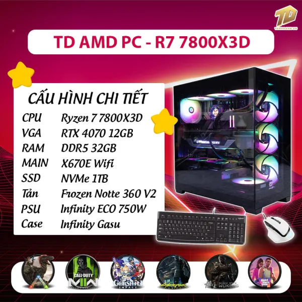 TD AMD PC (R7-9800X3D, X870E, 96GB DDR5, 9070XT, SSD 1TB)