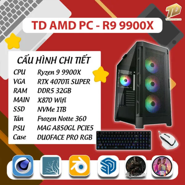 TD AMD PC (R9-9900X, 4070Ti SUPER, X870, 32GB DDR5, SSD 1TB)