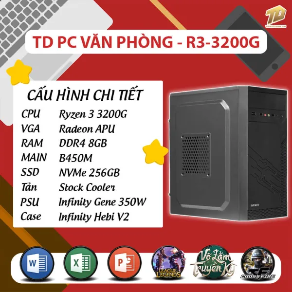 TD PC VĂN PHÒNG (R3-3200G, B450M, Ram 8GB, SSD 256GB)