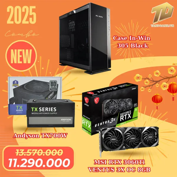 Combo Tết 7 - MSI RTX 3060Ti + Andyson TX700W + In-Win 305 Black