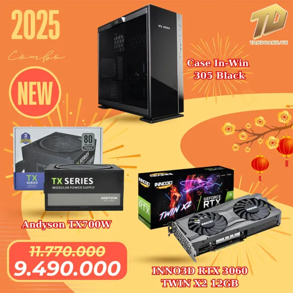 Combo Tết 9 - INNO3D RTX 3060 12GB + Andyson TX700W + In-Win 305 Black