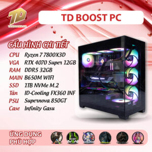 TD BOOST PC (R7-7800X3D, X670E, 32GB DDR5, RTX 4070 SUPER, SSD 1TB)