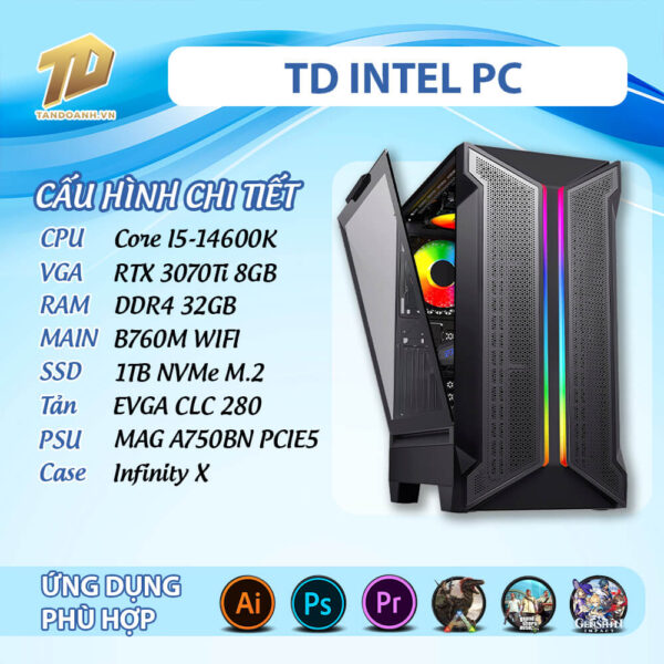 TD INTEL PC (I5-14600K, B760M, 3070TI, 32GB DDR4, SSD 1TB)