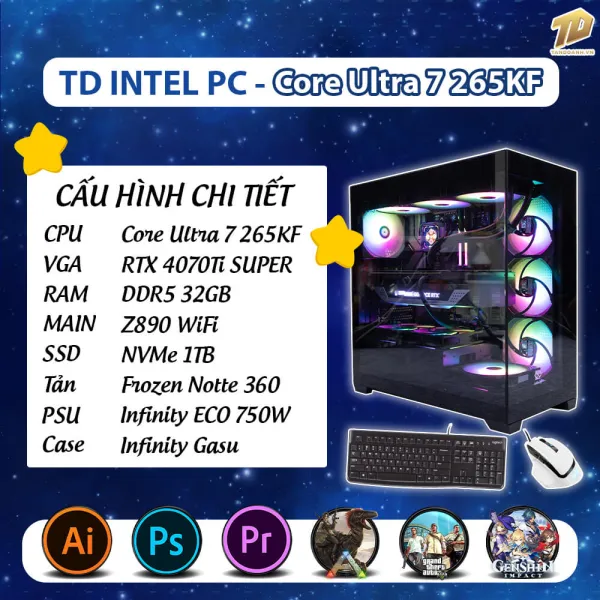 TD INTEL PC (Core Ultra 7 265KF, 4070TI SUPER, Z890, 32GB DDR5, SSD 1TB, HDD 2TB)