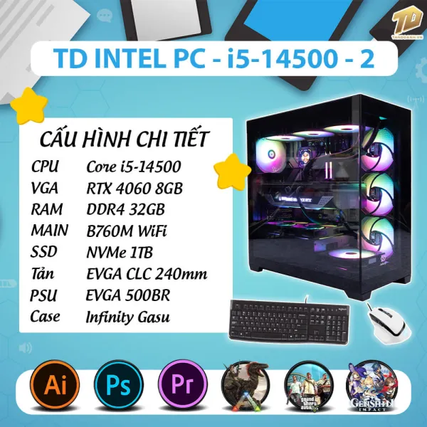 TD INTEL PC (I5-14500, B760M, RTX4060, 32GB DDR4, SSD 1TB)