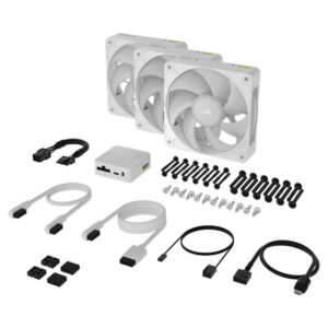 Corsair iCUE LINK RX120 MAX RGB 120mm PWM Thick Fans Starter Kit White H3 Corsair iCUE LINK RX120 MAX RGB - 120mm PWM Thick Fans – Triple Pack – White