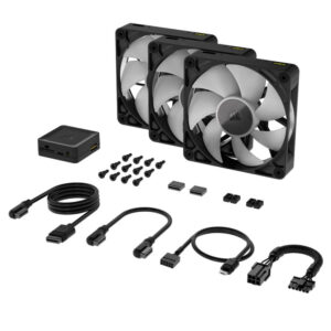 Corsair iCUE LINK RX120 RGB 120mm PWM Fan Triple Starter Kit H2 Corsair iCUE LINK RX120 RGB - 120mm PWM Fans – Triple Pack – Black